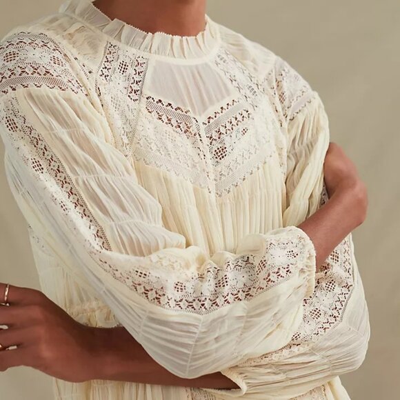 Let Me Be/Anthropologie pleated lace midi dress (wedding/balletcore) - Picture 2 of 6